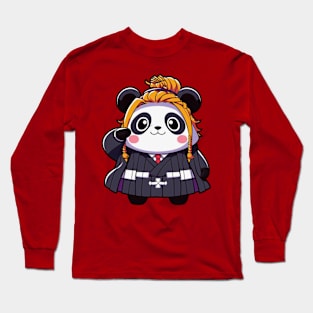 a panda wearing a kimono and a tie. Long Sleeve T-Shirt